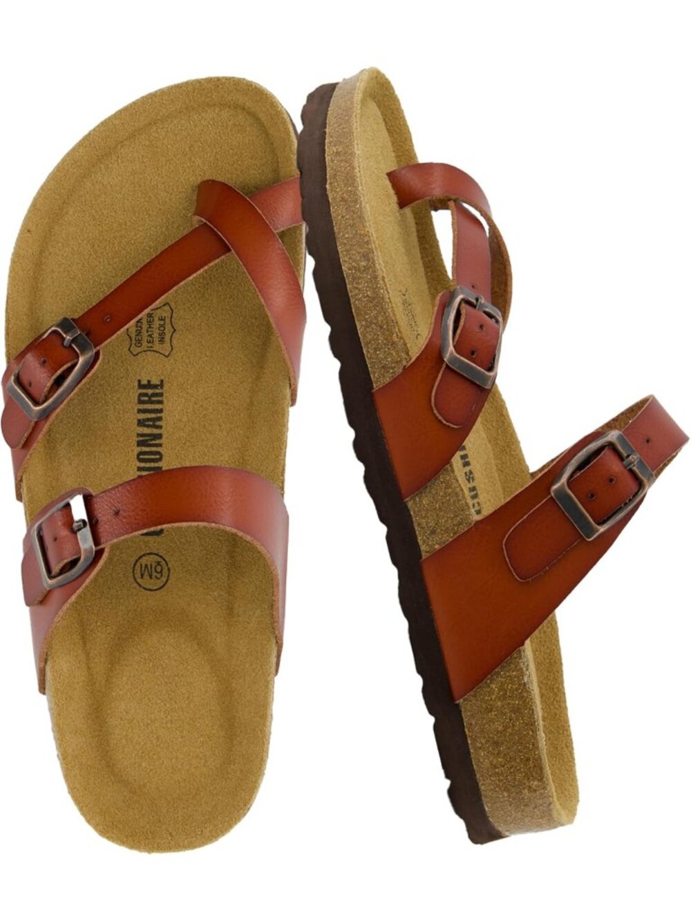 Women's Luna Cork Whiskey Sandal Strappy Flip Flops With Comfort Open Toe Shoes